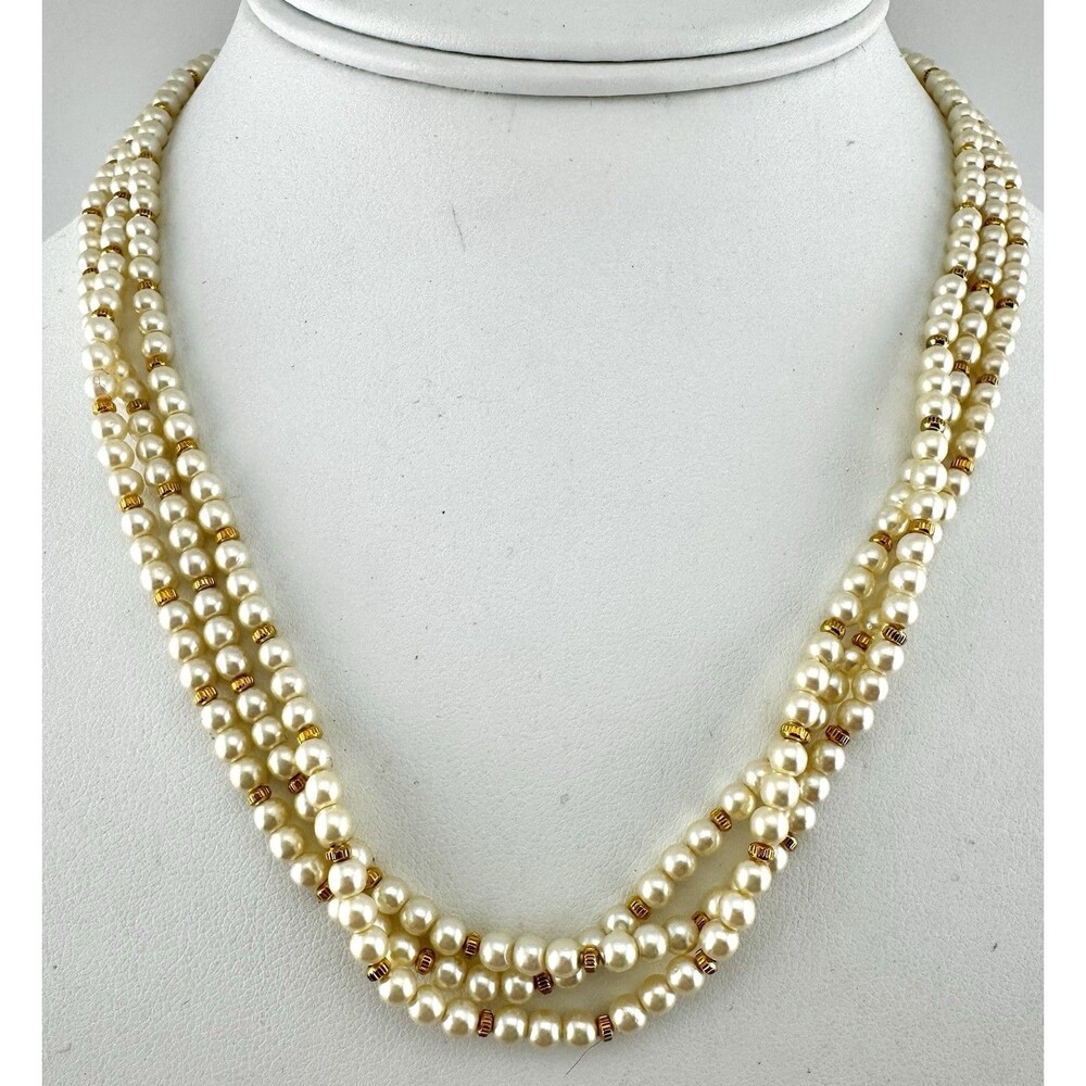 MARVELLA I Triple Strand Gold tone faux pearl old stock  NWT Vintage 18”